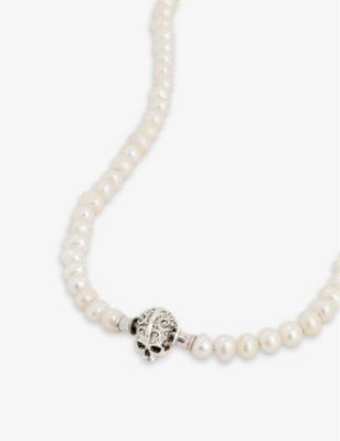 Shop Emanuele Bicocchi Men's Silver Skull Sterling-silver And Freshwater Pearl Necklace