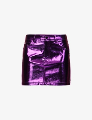 Amy Lynn Womens Purple Metallic Mid-rise Cotton-blend Mini Skirt