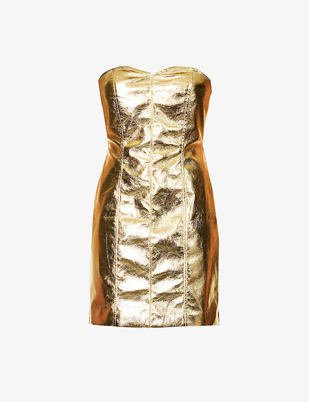 Amy Lynn Womens Gold Metallic Sweetheart-neck Faux-leather Mini Dress