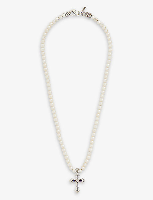 EMANUELE BICOCCHI: Cross-embellished sterling-silver and freshwater pearl necklace