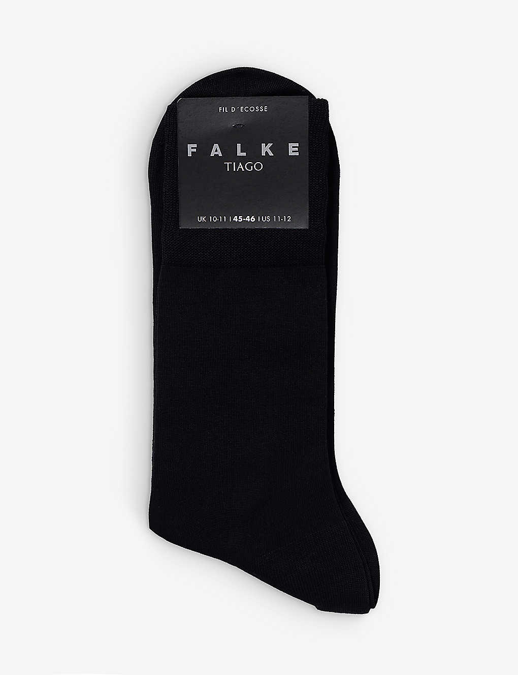 Falke Mens Black Tiago Ribbed-edge Cotton-blend Socks
