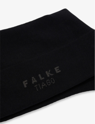 Shop Falke Men's Black Tiago Ribbed Stretch-organic Cotton-blend Crew Socks