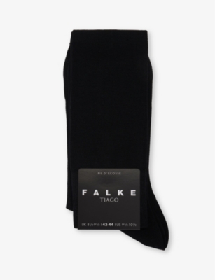 Shop Falke Mens Black Tiago Ribbed Stretch-organic Cotton-blend Crew Socks
