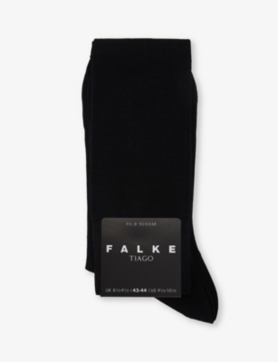 Shop Falke Men's Black Tiago Ribbed Stretch-organic Cotton-blend Crew Socks