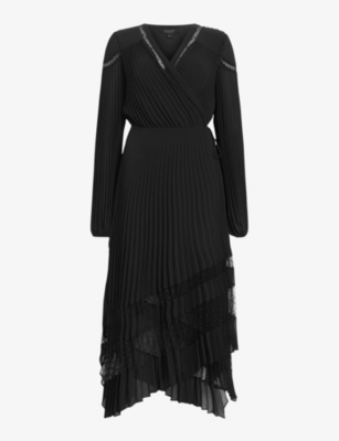 ALLSAINTS - Sabrina pleated asymmetric recycled-polyester midi dress ...