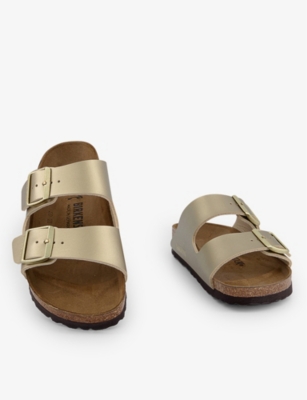 BIRKENSTOCK: Arizona two-strap metallic faux-leather sandals