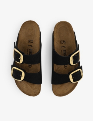 Shop Birkenstock Arizona Big-buckle Two-strap Leather Sandals In Black Nubuck