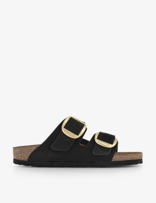 Shop Birkenstock Arizona Big-buckle Two-strap Leather Sandals In Black Nubuck