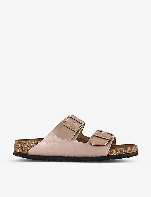 BIRKENSTOCK: Arizona two-strap metallic faux-leather sandals