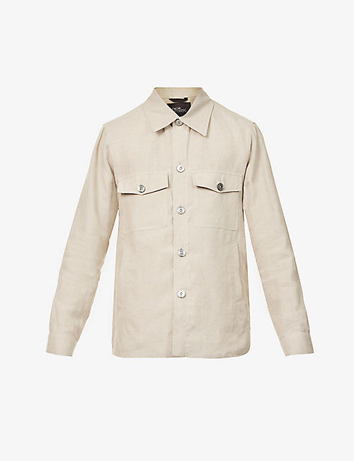 OSCAR JACOBSON：Maverick 宽角领常规版型亚麻外套式衬衫