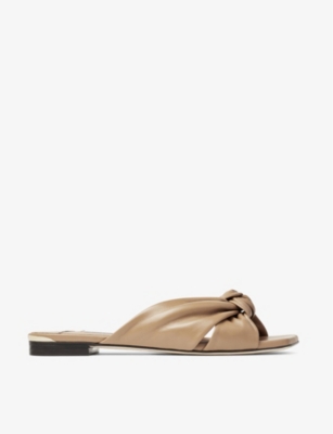 Shop Jimmy Choo Avenue Knot-embellished Leather Mules In Brown