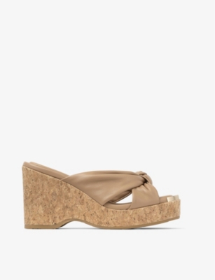 JIMMY CHOO: Avenue knot-embellished leather wedge sandals