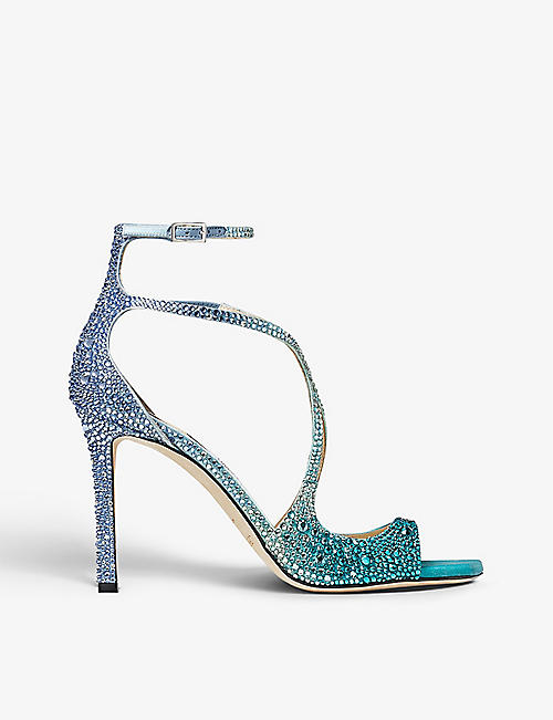 JIMMY CHOO: Azia 95 crystal-embellished satin heeled sandals