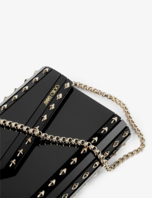 Shop Jimmy Choo Women's Black/light Gold Candy Stud-embellished Acrylic Cross-body Bag