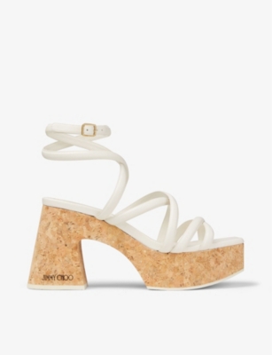 JIMMY CHOO JIMMY CHOO WOMEN'S LATTE/NATURAL CECELIA CROSS-STRAP LEATHER AND CORK SANDALS,66613344