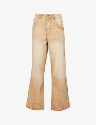 Jaded London Womens Sand Colossus Faded-wash Wide-leg Low-rise Jeans In Sand
