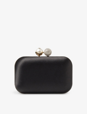 Jimmy Choo Cloud Pearl-embellished Satin Clutch Bag In Black