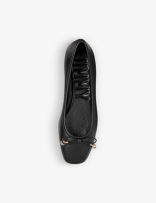 Shop Jimmy Choo Elme Bow-embellished Leather Ballet Flats In Black