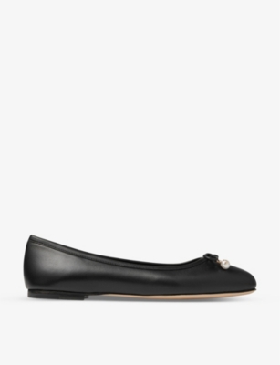 JIMMY CHOO: Elme bow-embellished leather ballet flats