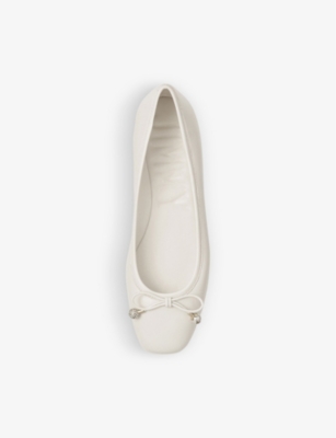 Shop Jimmy Choo Elme Bow-embellished Leather Ballet Flats In Latte