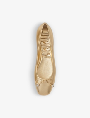 JIMMY CHOO: Elme bow-embellished metallic-leather ballet flats