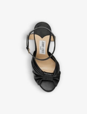 Shop Jimmy Choo Womens Black Heloise 120 Bow-embellished Leather Platform-heeled Sandals