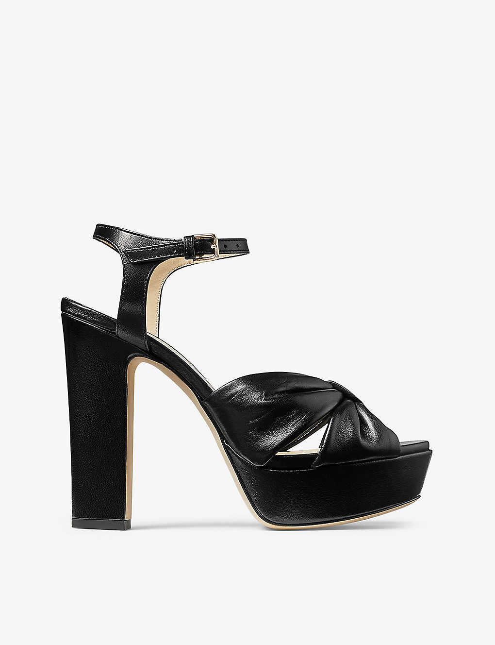 Shop Jimmy Choo Heloise 120 Bow-embellished Leather Platform-heeled Sandals In Black