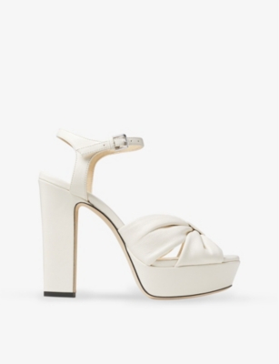 Jimmy Choo Womens Latte Heloise 120 Knotted-strap Leather Platform Heels