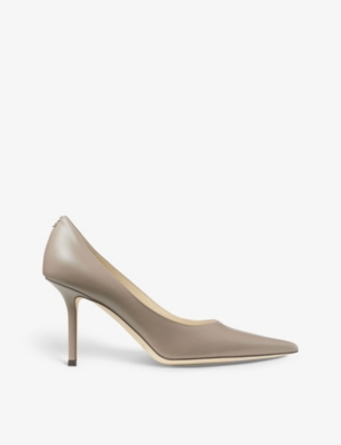 Jimmy Choo Womens Taupe Love 85 Monogram-embellished Leather Heeled Courts