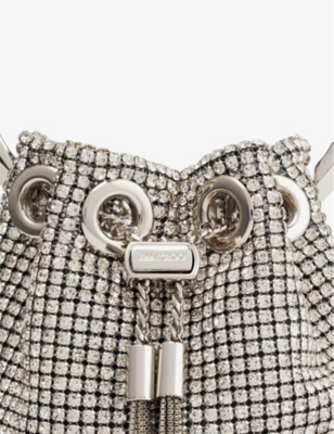 Shop Jimmy Choo Womens Silver Bon Bon Micro Crystal-embellished Mesh Top-handle Bag
