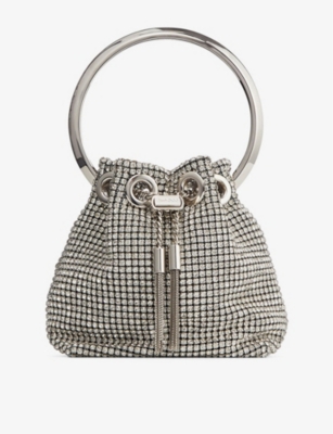 Shop Jimmy Choo Womens Silver Bon Bon Micro Crystal-embellished Mesh Top-handle Bag