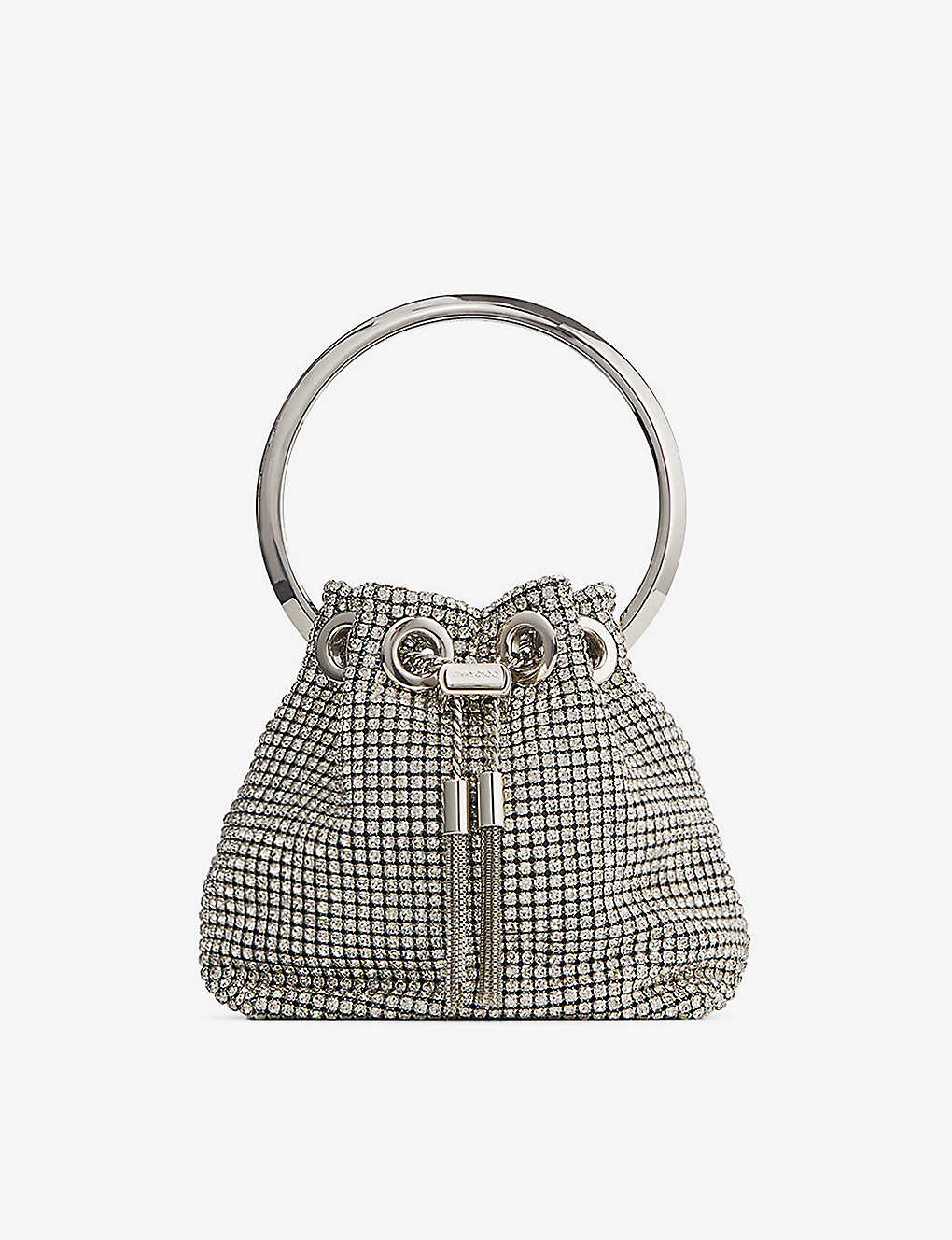 Shop Jimmy Choo Womens Silver Bon Bon Micro Crystal-embellished Mesh Top-handle Bag