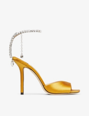 Jimmy Choo Saeda 100 Crystal-embellished Satin Sandals In Sunflower/crystal