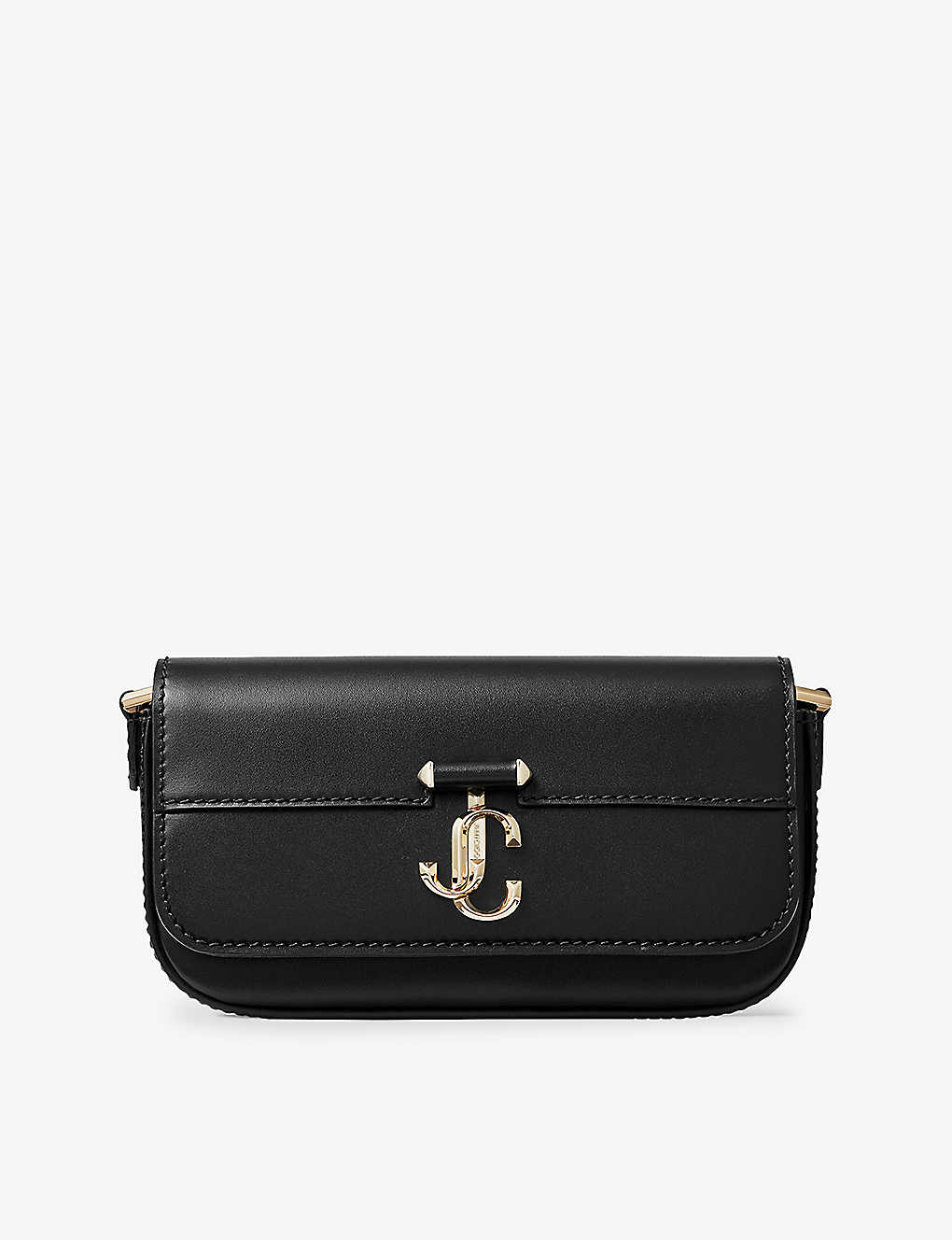 Shop Jimmy Choo Avenue Mini Leather Shoulder Bag In Black/light Gold
