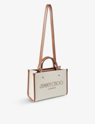Shop Jimmy Choo Womens Nat/taup/tan/lihtg Avenue Small Recycled-cotton Canvas Tote Bag
