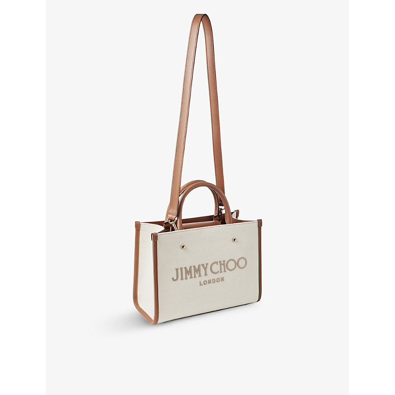 Shop Jimmy Choo Womens Nat/taup/tan/lihtg Avenue Small Recycled-cotton Canvas Tote Bag