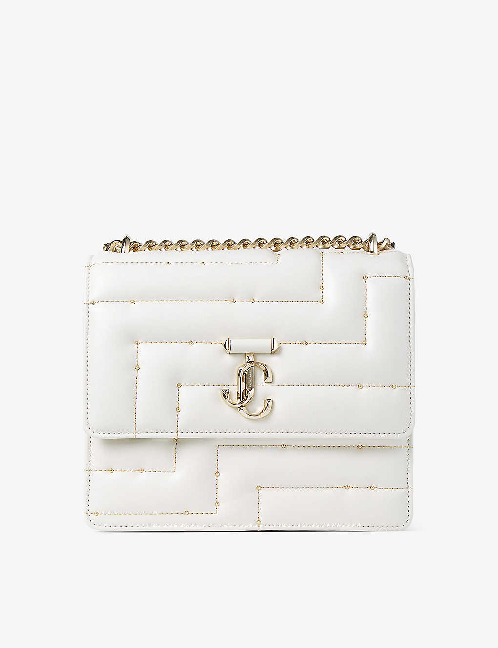 Jimmy Choo Womens White Avenue Quad Leather Shoulder Bag In Latte/light Gold