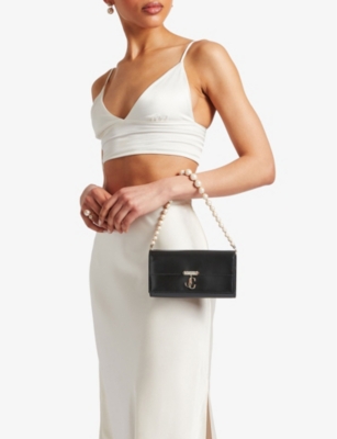 Jimmy Choo Womens Black/light Gold Avenue Logo-plaque Leather Wallet-on-chain In Black/light Gold