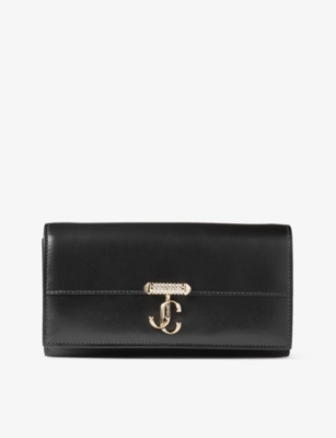Jimmy Choo Avenue Logo-plaque Leather Wallet-on-chain In Black/light Gold