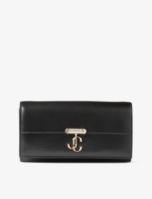 Jimmy Choo Womens Black/light Gold Avenue Logo-plaque Leather Wallet-on-chain In Black/light Gold