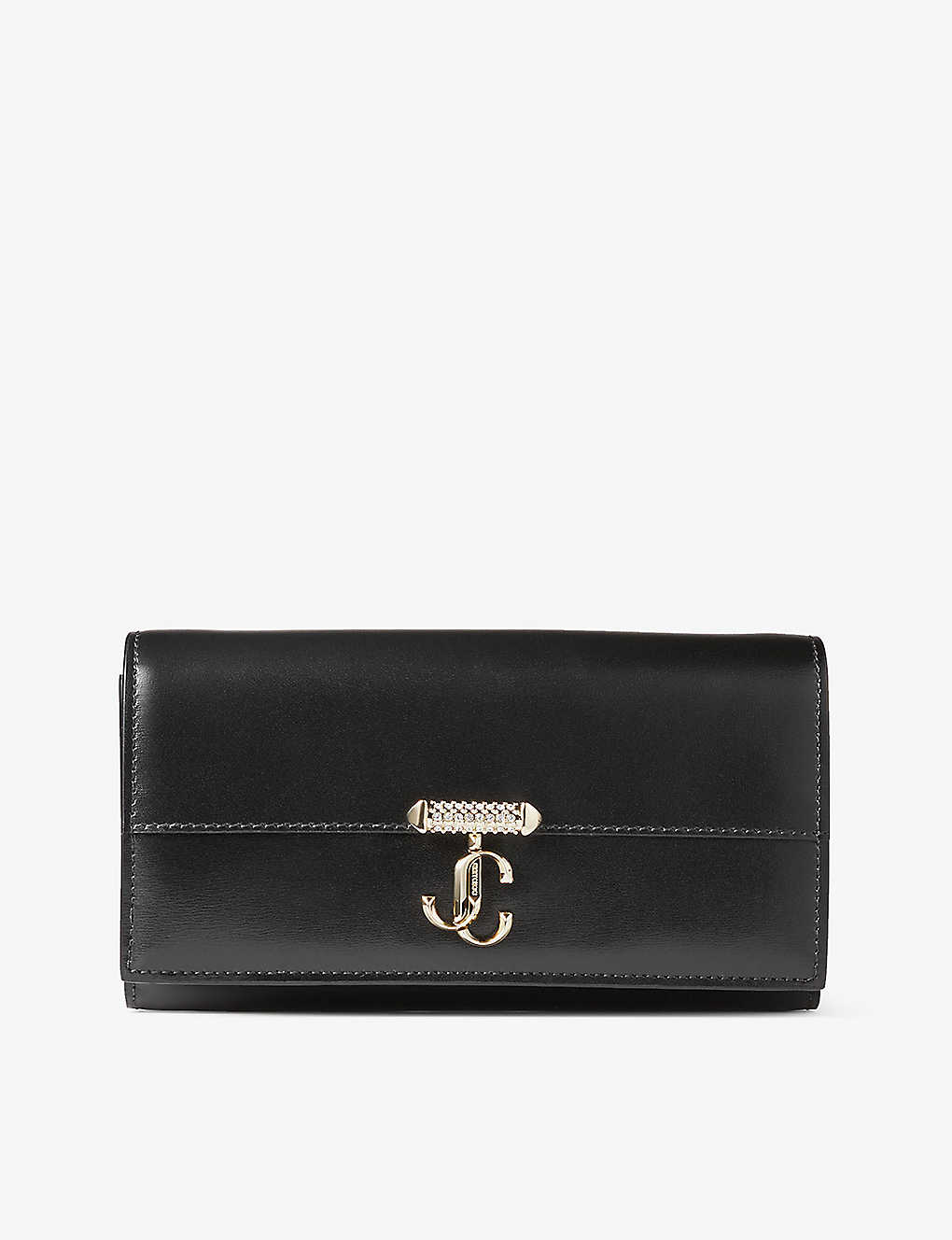 Jimmy Choo Avenue Logo-plaque Leather Wallet-on-chain In Black/light Gold