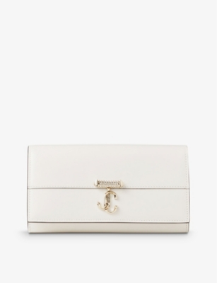 Jimmy Choo Mini Leather Varenne Chain Wallet In Latte/light Gold