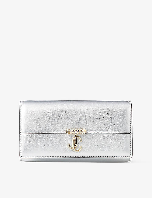 JIMMY CHOO: Avenue logo-plaque leather wallet-on-chain