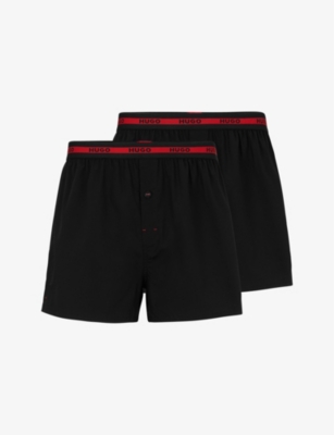 Hugo Mens Black Pack Of Two Logo-waistband Regular-rise Cotton Boxers
