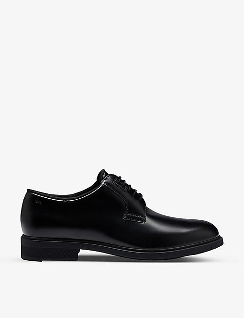 BOSS: Brand-embossed tonal-stitching leather Derby shoes