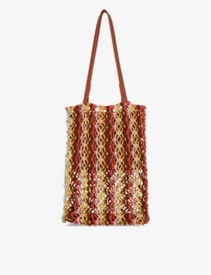 Whistles Womens Multi-coloured Chaya Stripe-design Crochet Tote Bag