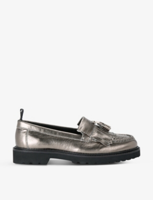 Kg Kurt Geiger Womens Pewter Margot Tassel-embellished Metallic-leather Loafers