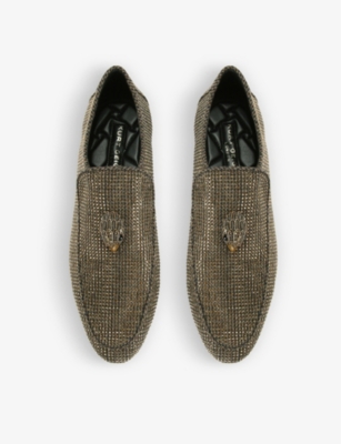Kurt Geiger London Mens Dark Brown Hugh Eagle-embellished Herringbone Woven Loafers In Dark Brown