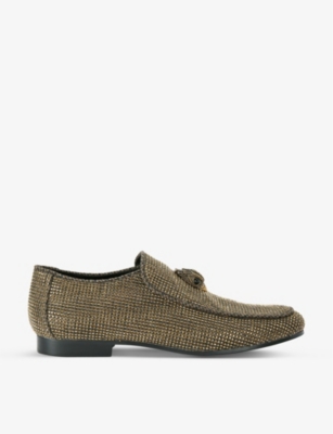 Shop Kurt Geiger London Men's Dark Brown Hugh Eagle-embellished Herringbone Woven Loafers