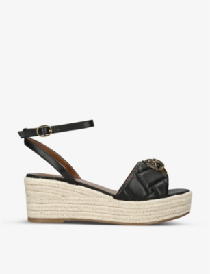 KURT GEIGER LONDON: Kensington crystal-embellished leather espadrille wedges